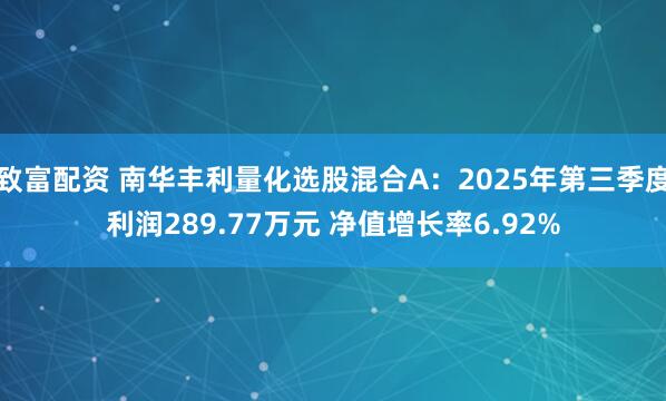 致富配资 南华丰利量化选股混合A：2025年第三季度利润289.77万元 净值增长率6.92%