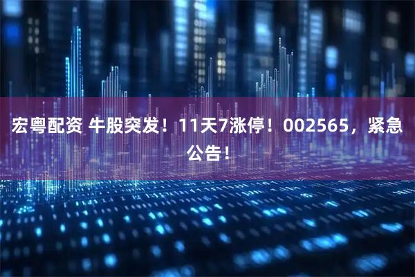 宏粤配资 牛股突发！11天7涨停！002565，紧急公告！
